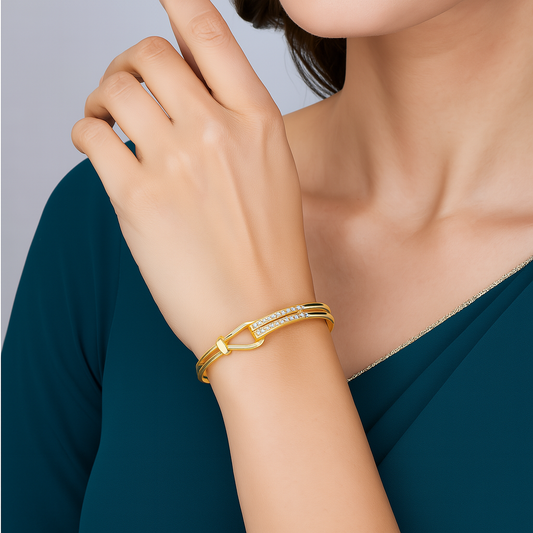 Livensa Signature Dual Row Diamond Bangle – Elegant Gold-Toned Bracelet for Timeless Sophistication
