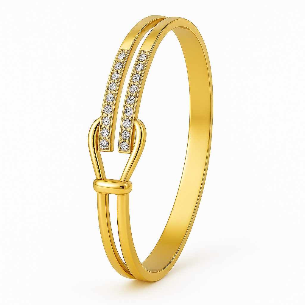 Livensa Signature Dual Row Diamond Bangle – Elegant Gold-Toned Bracelet for Timeless Sophistication