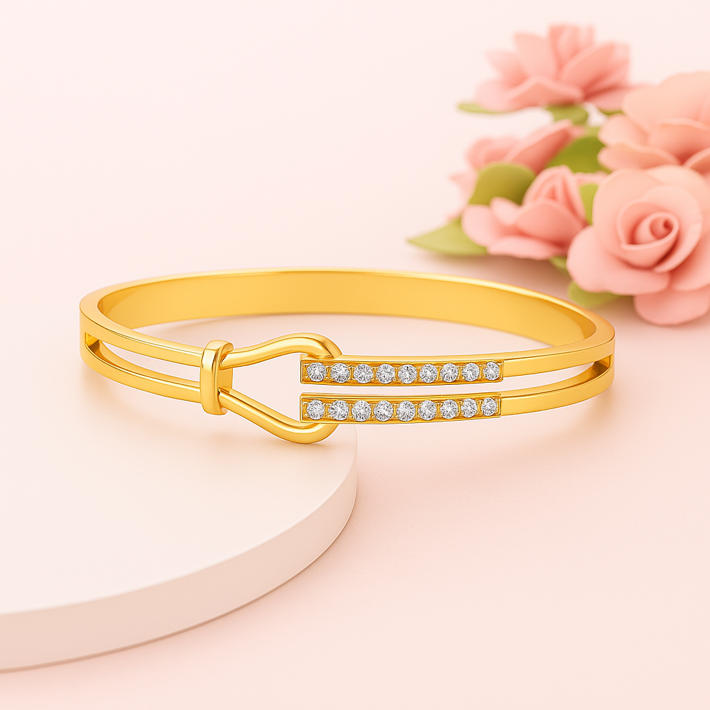 Livensa Signature Dual Row Diamond Bangle – Elegant Gold-Toned Bracelet for Timeless Sophistication