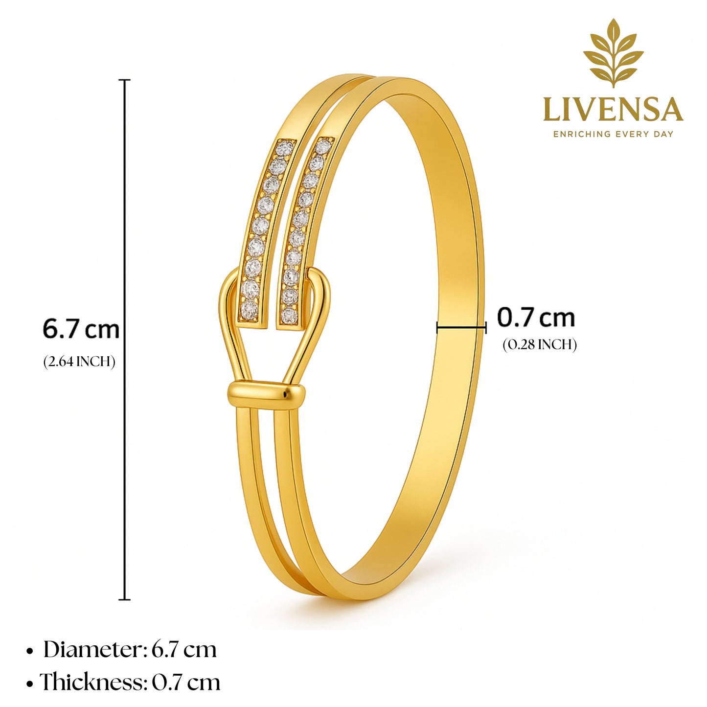 Livensa Signature Dual Row Diamond Bangle – Elegant Gold-Toned Bracelet for Timeless Sophistication